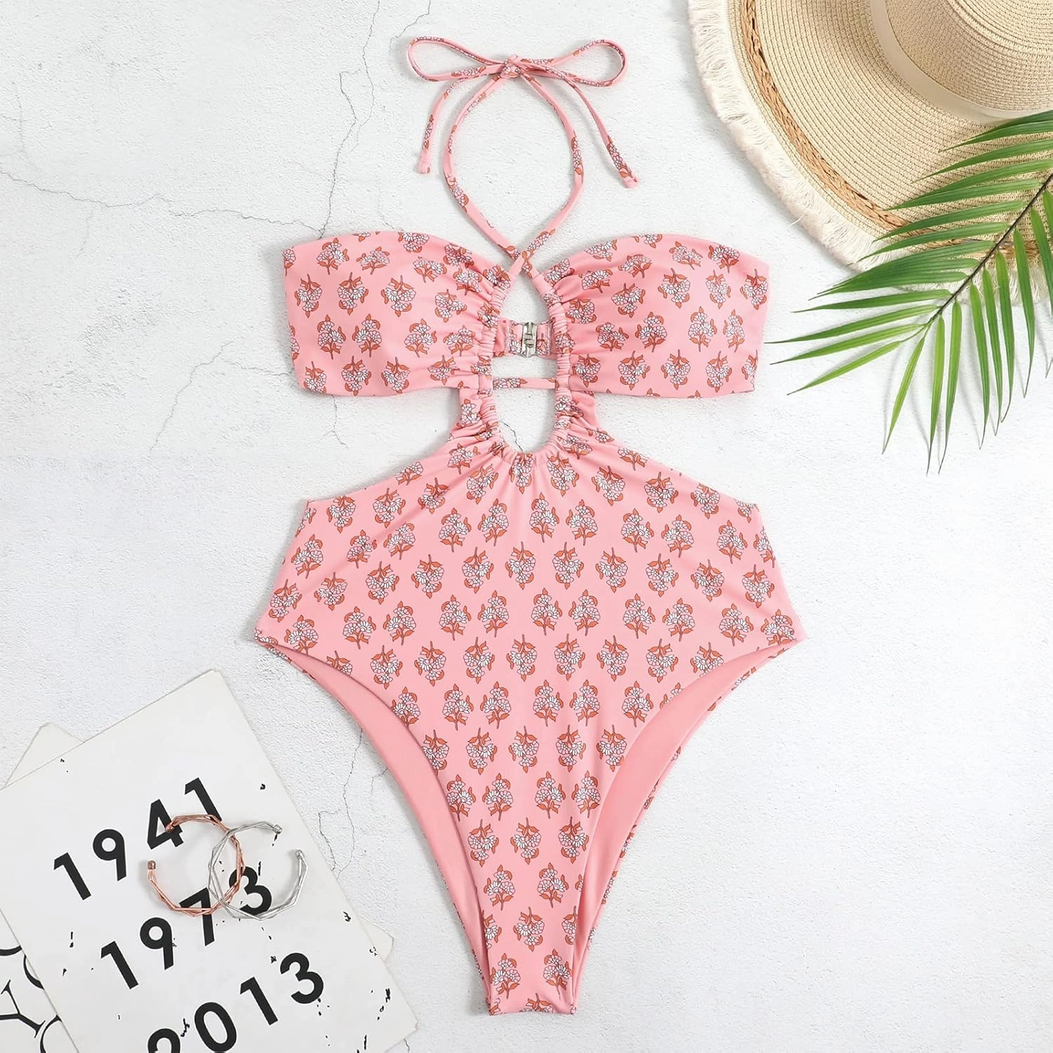 Women One Piece Swimsuit with Matching Cover Ups Floral Sexy Bikini Sets High Cut Push Up Two Pieces Bathing Suit