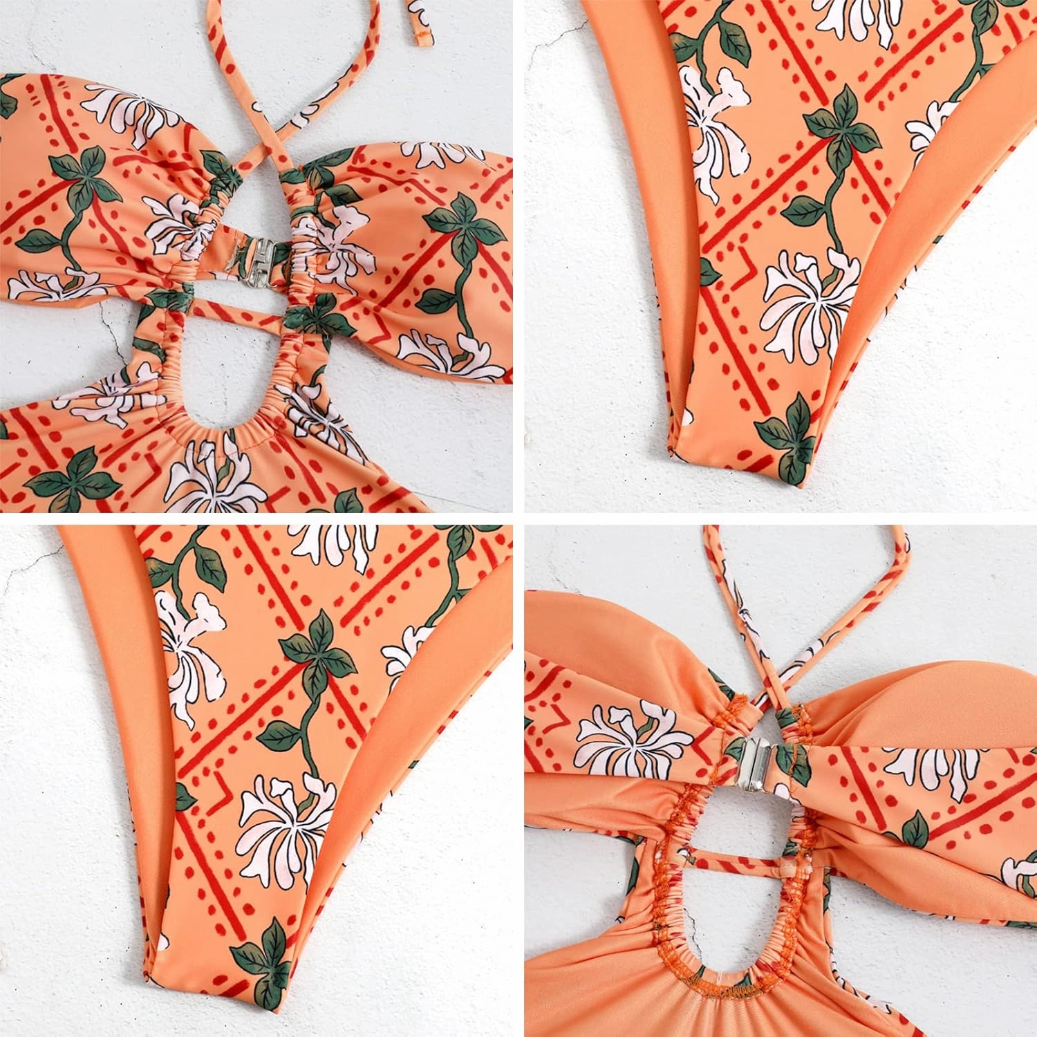 Women One Piece Swimsuit with Matching Cover Ups Floral Sexy Bikini Sets High Cut Push Up Two Pieces Bathing Suit