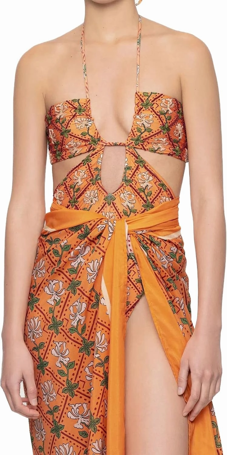 Women One Piece Swimsuit with Matching Cover Ups Floral Sexy Bikini Sets High Cut Push Up Two Pieces Bathing Suit