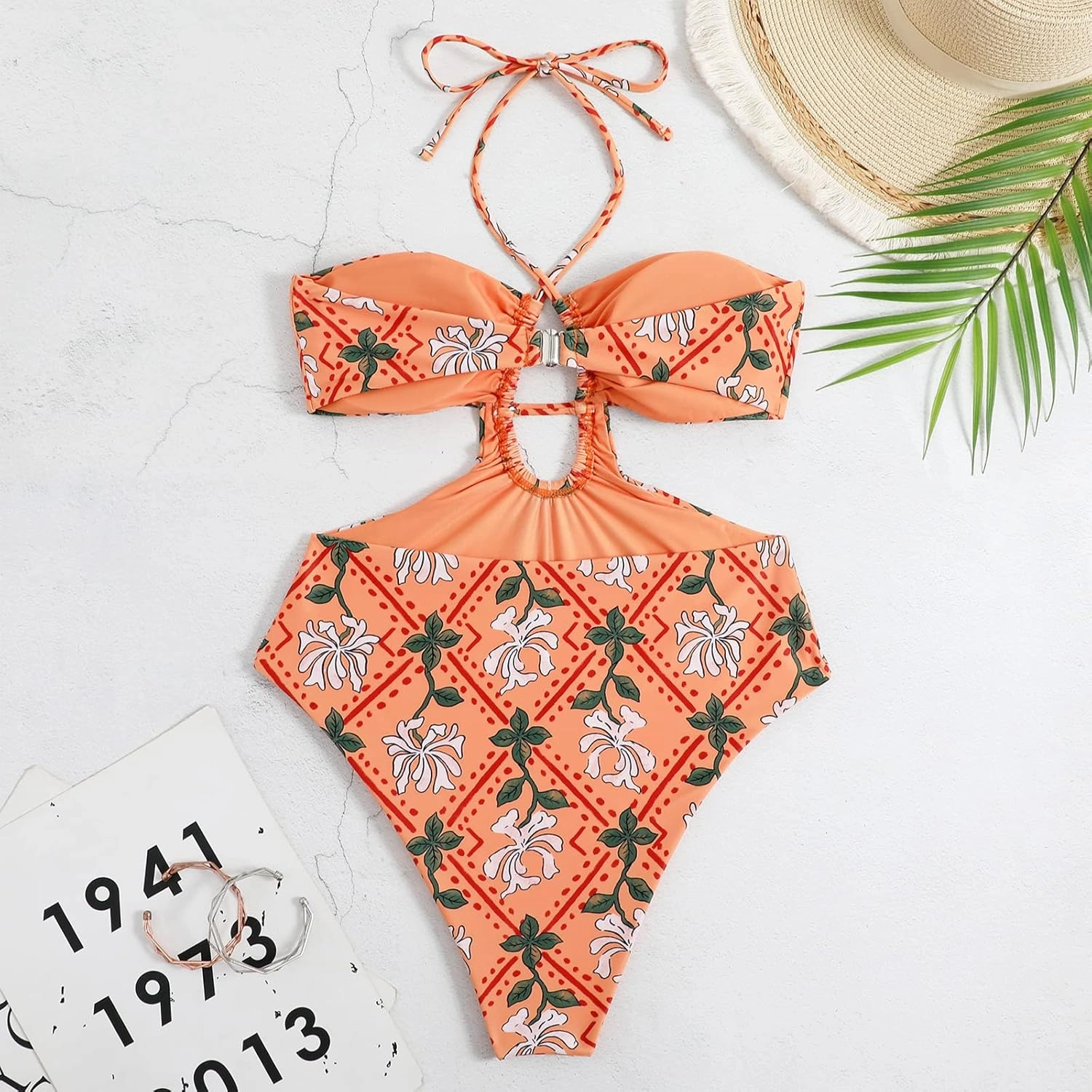 Women One Piece Swimsuit with Matching Cover Ups Floral Sexy Bikini Sets High Cut Push Up Two Pieces Bathing Suit