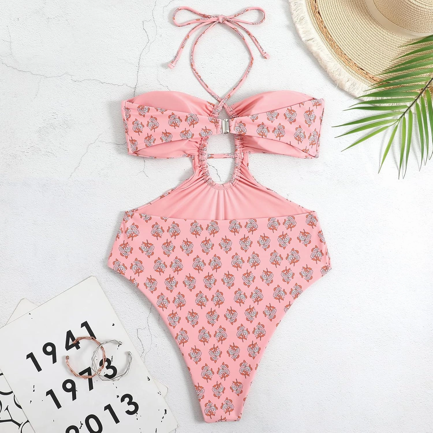 Women One Piece Swimsuit with Matching Cover Ups Floral Sexy Bikini Sets High Cut Push Up Two Pieces Bathing Suit