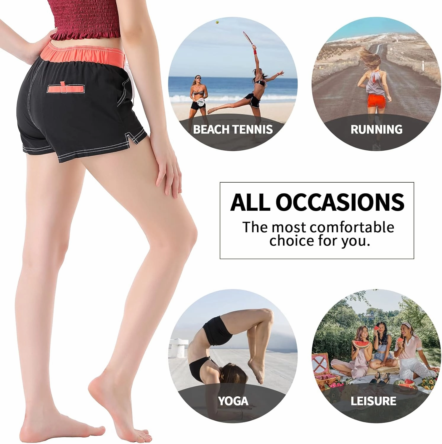 Women Quick Dry Swimwear Trunks Sports Board Shorts with Soft Briefs Inner Lining