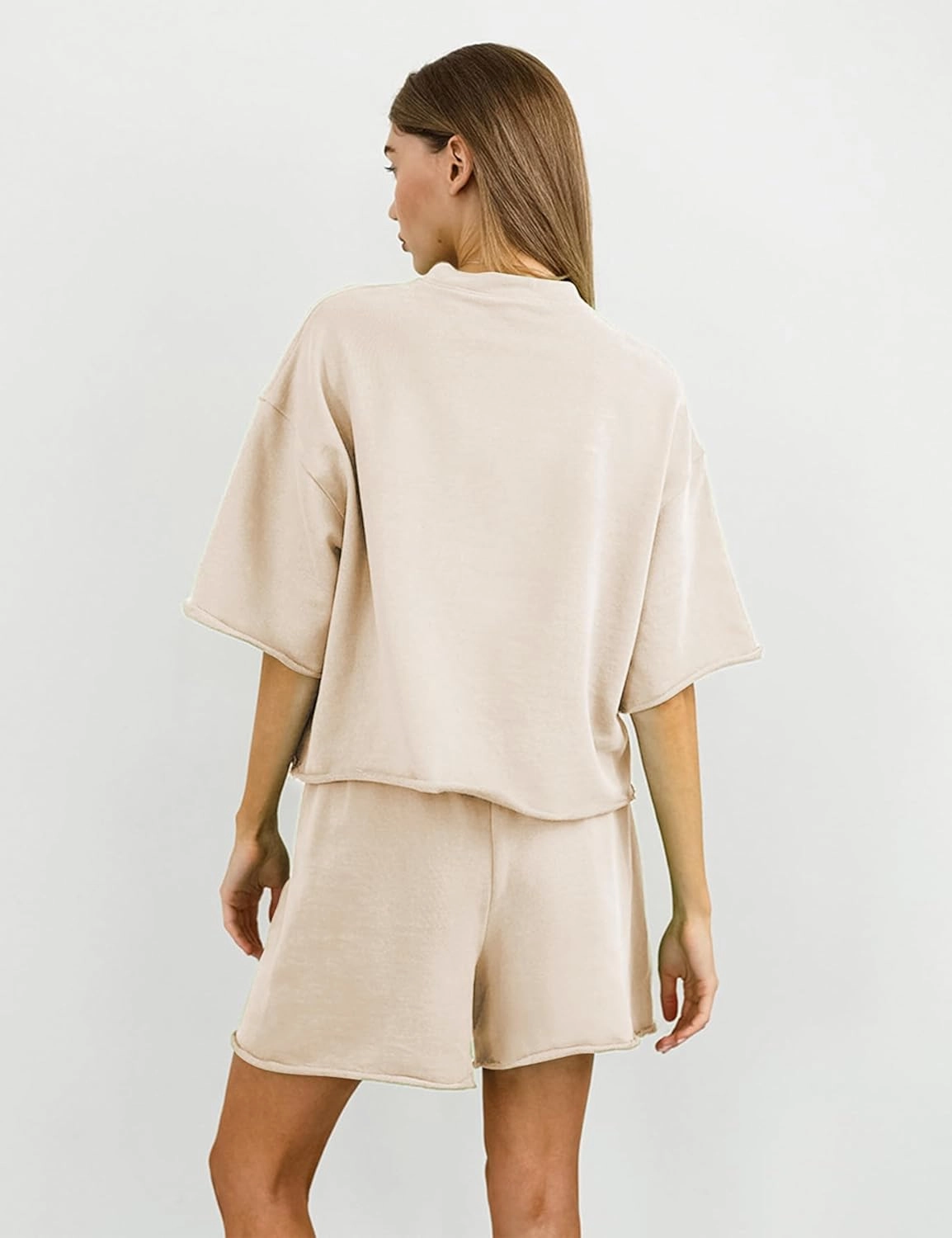 Women's 2 Piece Outfits Lounge Sets Crew Neck Short Sleeve Pullover Tops High Waisted Shorts Tracksuits