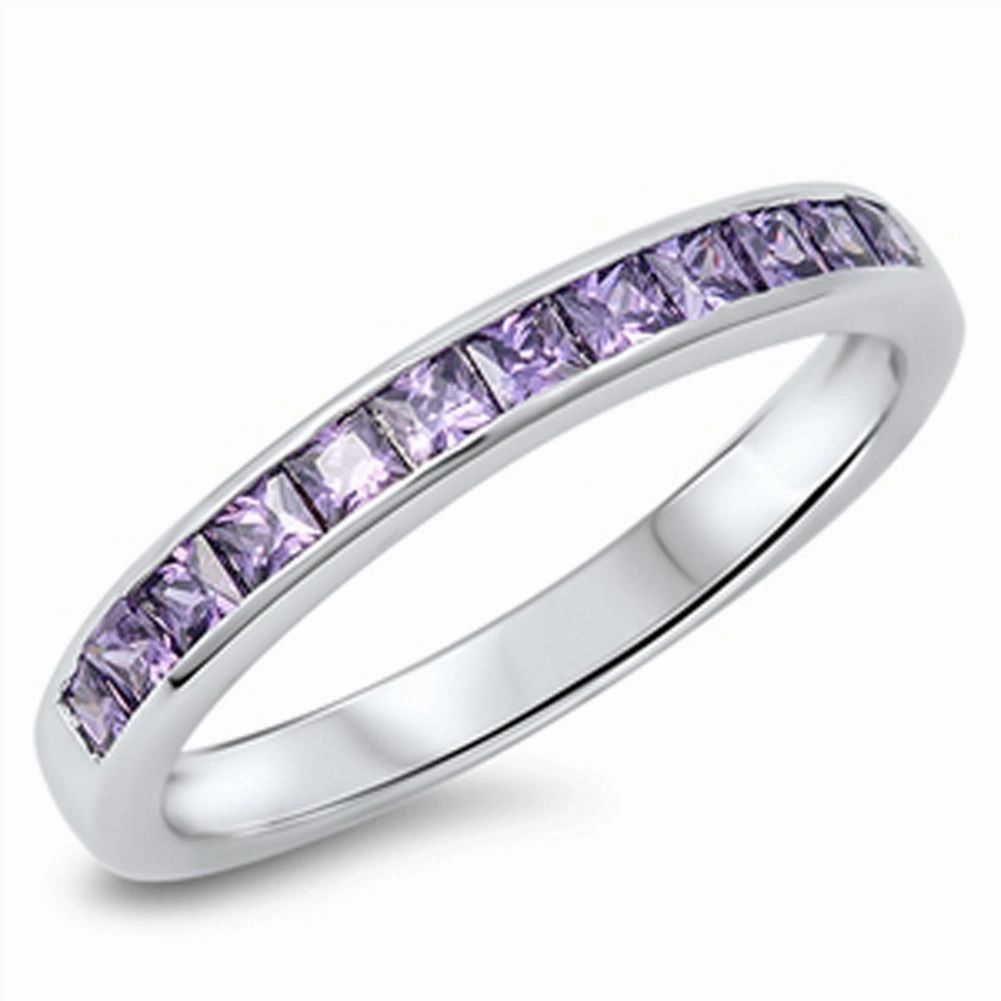 Women's Stackable Amethyst CZ Classic Ring .925 Sterling Silver Band Sizes 5-10