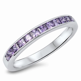 Women's Stackable Amethyst CZ Classic Ring .925 Sterling Silver Band Sizes 5-10