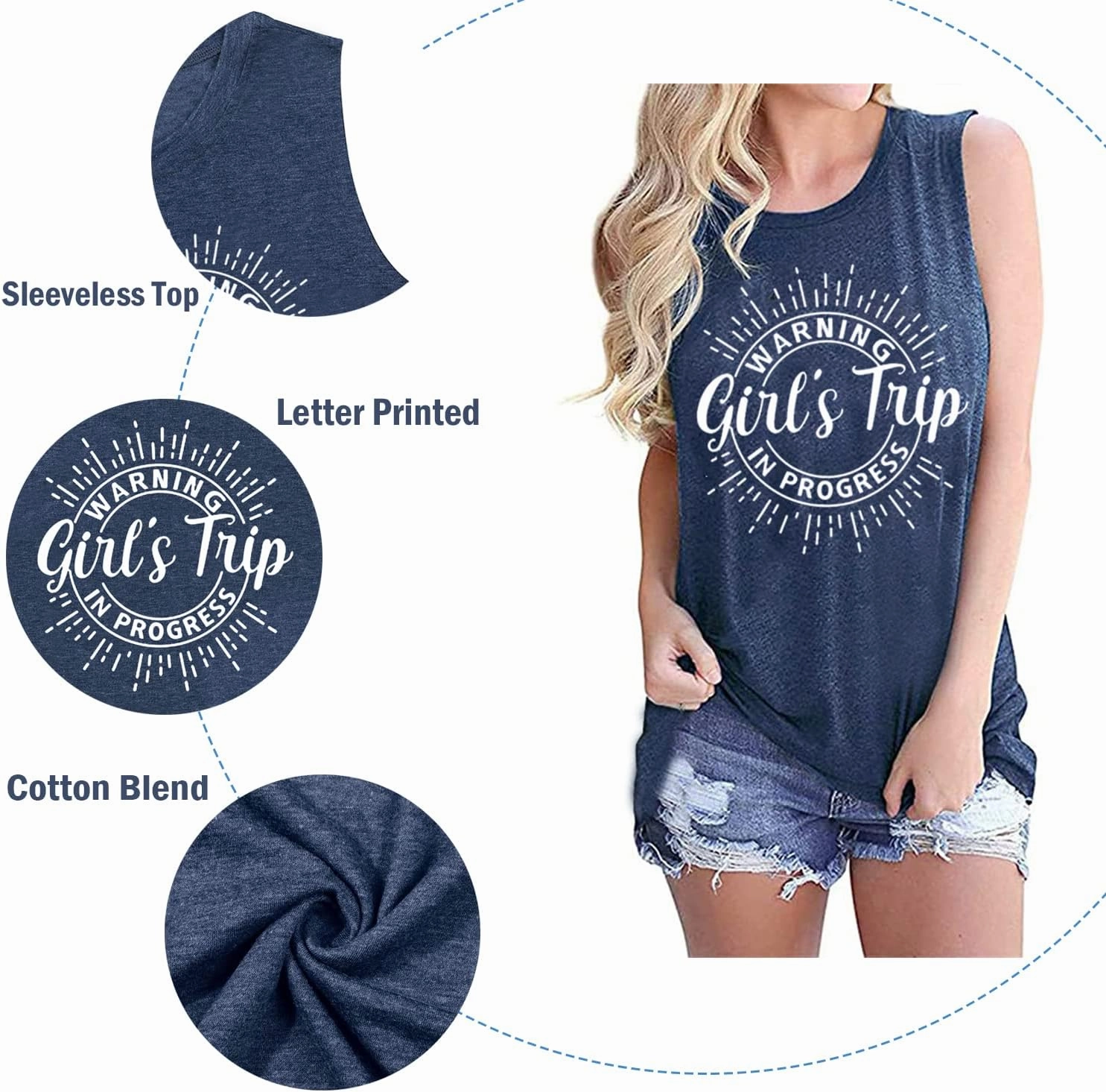 Women Vacation Tank Tops Summer Warning Girls Trip in Progress Shirts Letter Printed Graphic Sleeveless Tee