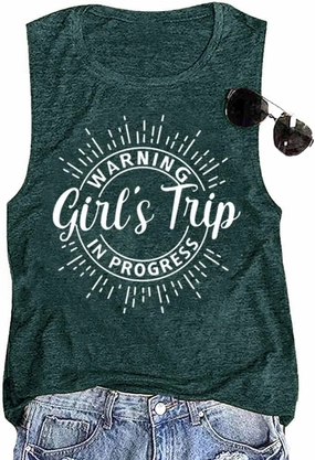 Women Vacation Tank Tops Summer Warning Girls Trip in Progress Shirts Letter Printed Graphic Sleeveless Tee
