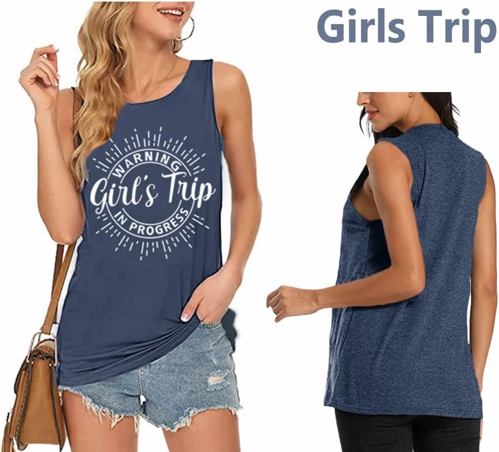 Women Vacation Tank Tops Summer Warning Girls Trip in Progress Shirts Letter Printed Graphic Sleeveless Tee