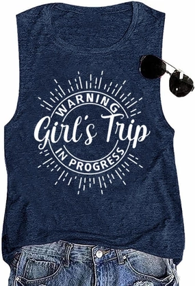 Women Vacation Tank Tops Summer Warning Girls Trip in Progress Shirts Letter Printed Graphic Sleeveless Tee