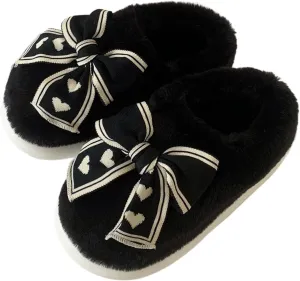 Women's Cute Bowknot Fuzzy Plush Slippers for Winter Indoor Slip-Ons