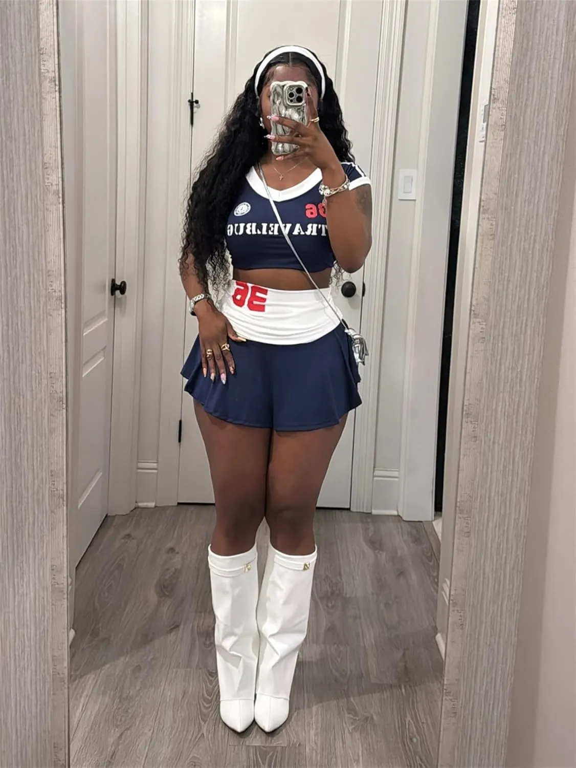 Women's letter pattern crop top aesthetic high waist ultra short skirt cheerleading Y2K set