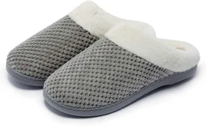 Womens Memory Foam Slippers Plush Fleece Lined Lady House Slippers Anti-Skid for Indoor Outdoor