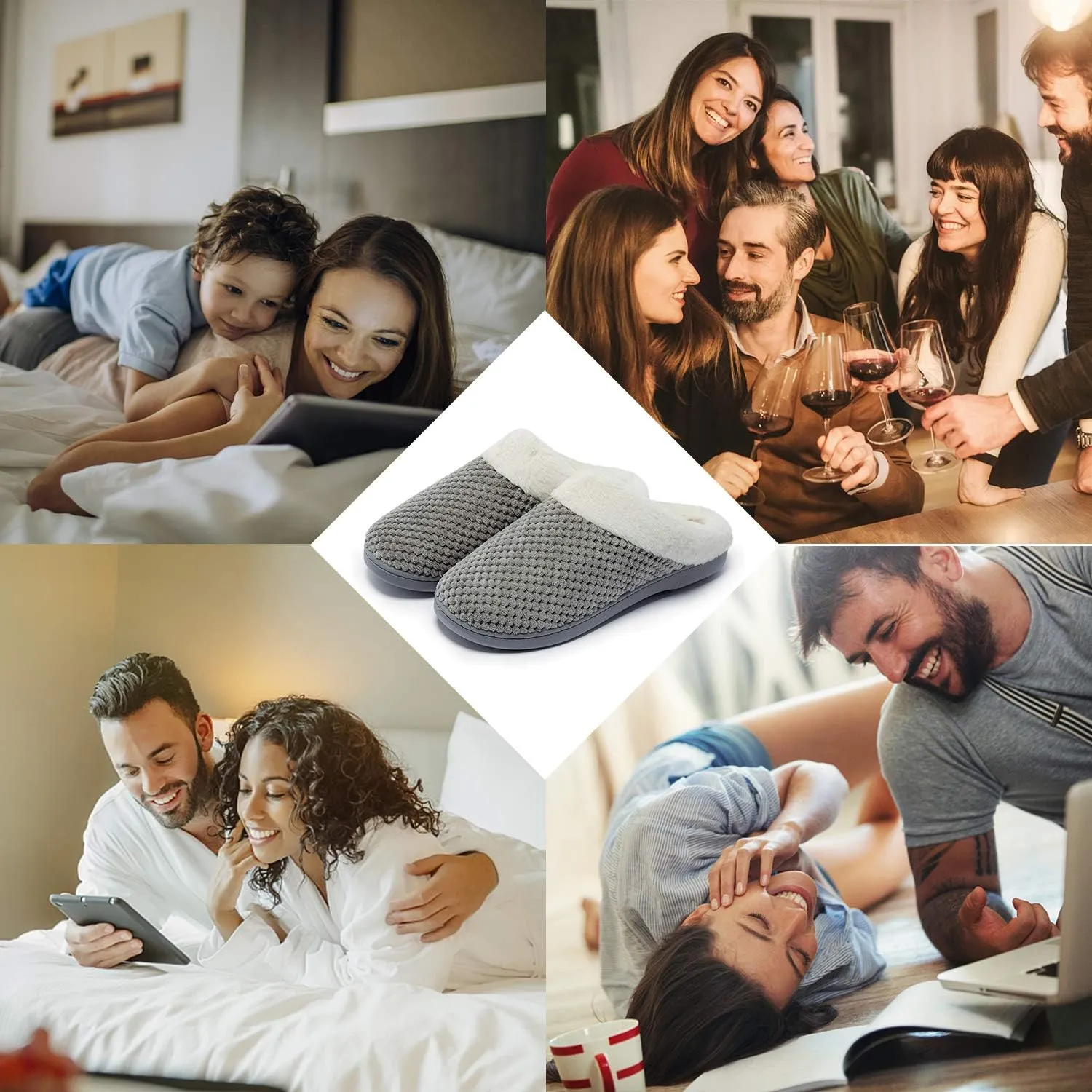 Womens Memory Foam Slippers Plush Fleece Lined Lady House Slippers Anti-Skid for Indoor Outdoor