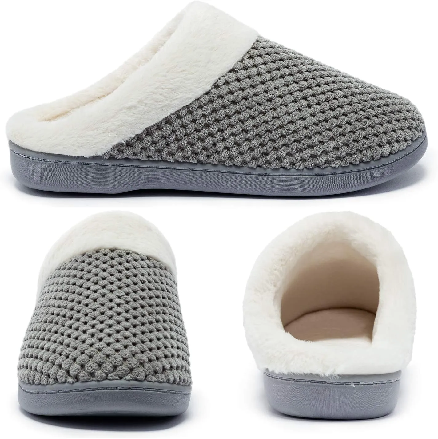 Womens Memory Foam Slippers Plush Fleece Lined Lady House Slippers Anti-Skid for Indoor Outdoor