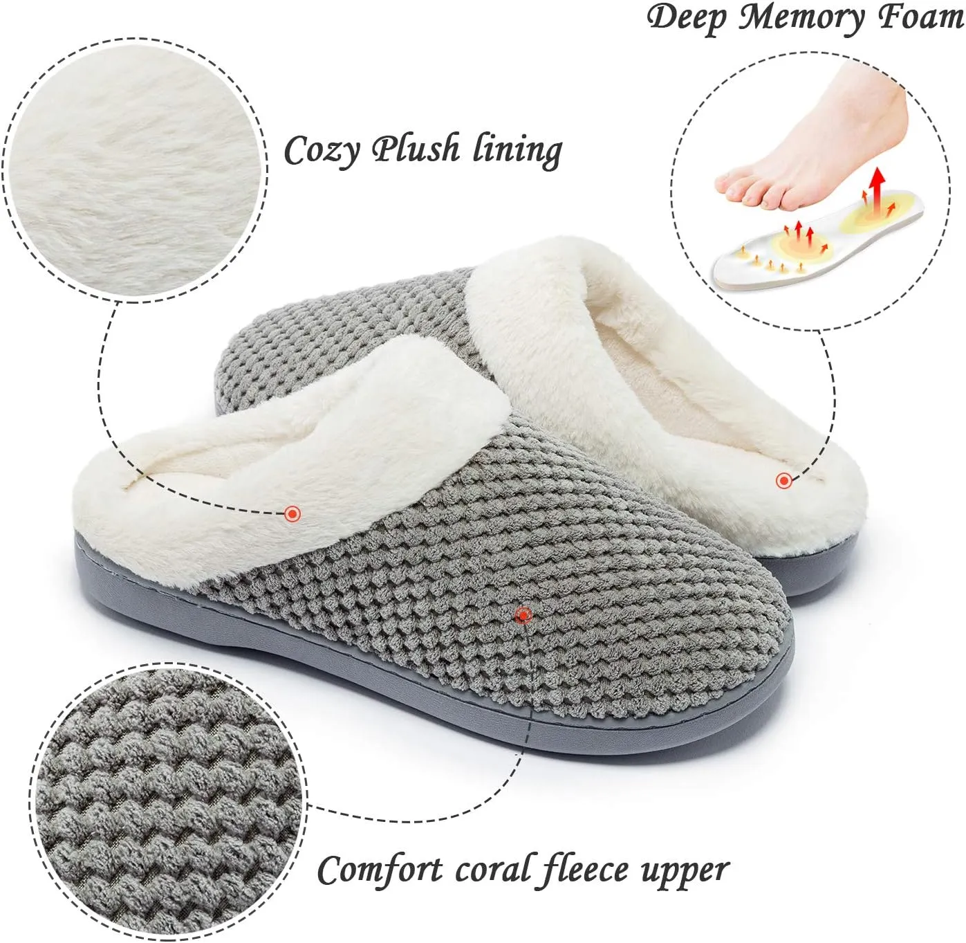 Womens Memory Foam Slippers Plush Fleece Lined Lady House Slippers Anti-Skid for Indoor Outdoor