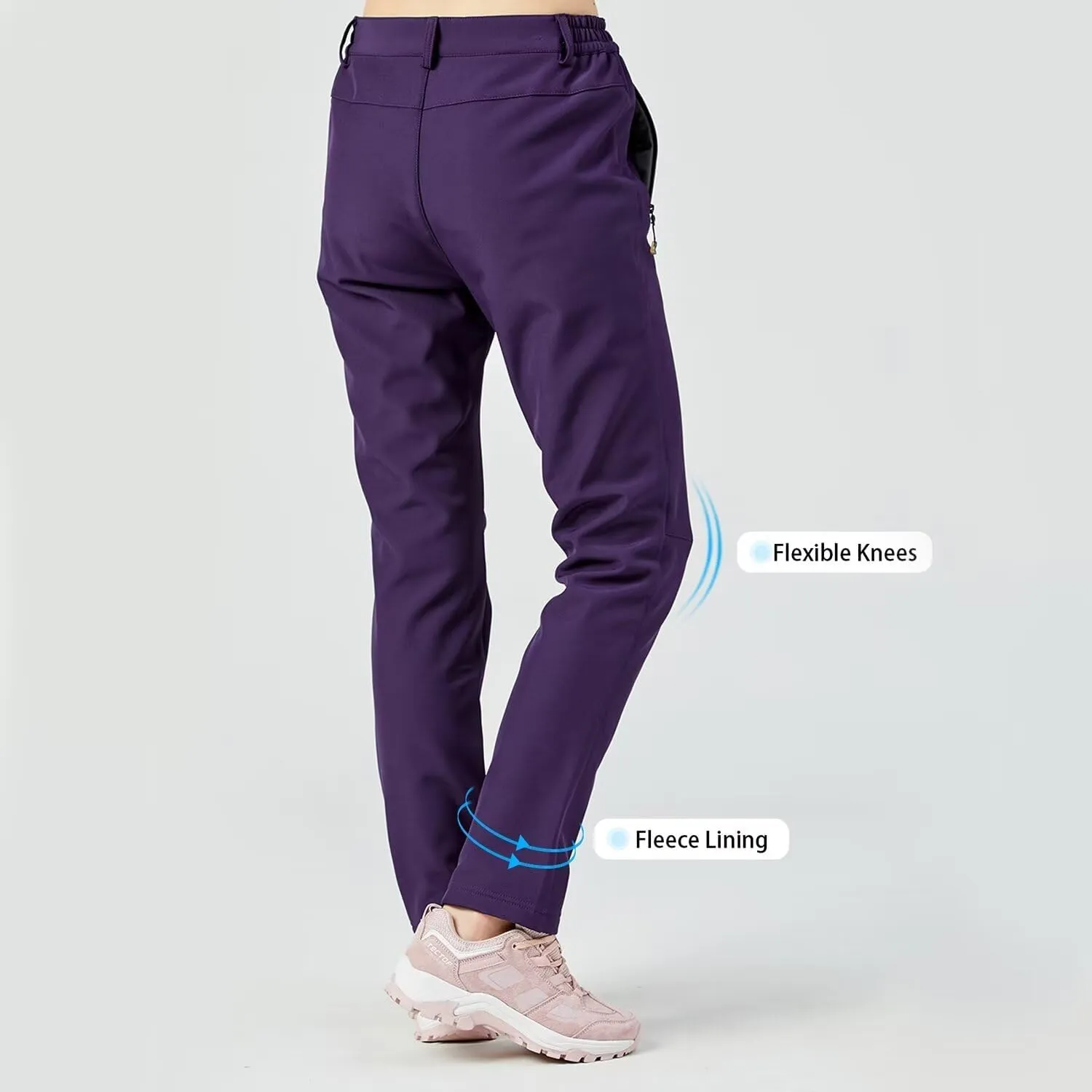 Women's Waterproof Hiking Slim Fit Pants with Fleece Lining for Winter, Snow, Ski, and Board - Soft Shell Pants