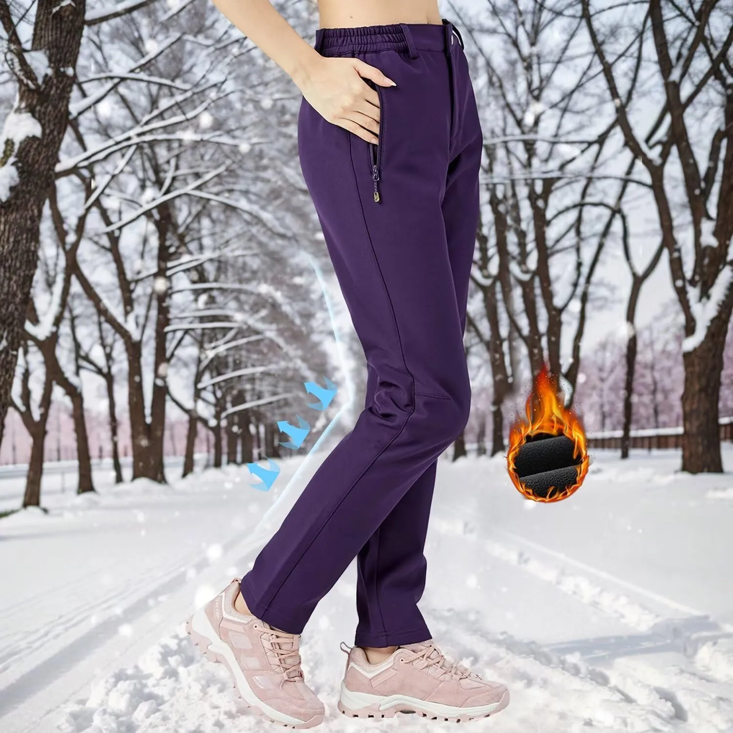 Women's Waterproof Hiking Slim Fit Pants with Fleece Lining for Winter, Snow, Ski, and Board - Soft Shell Pants