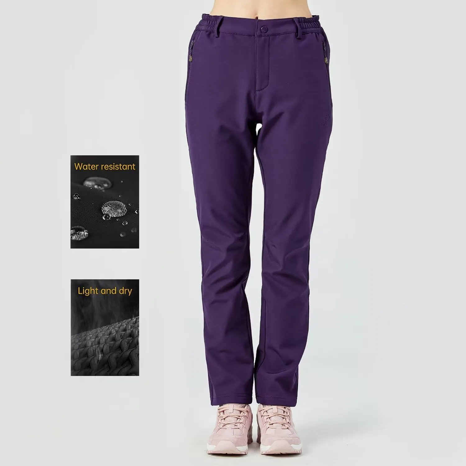 Women's Waterproof Hiking Slim Fit Pants with Fleece Lining for Winter, Snow, Ski, and Board - Soft Shell Pants