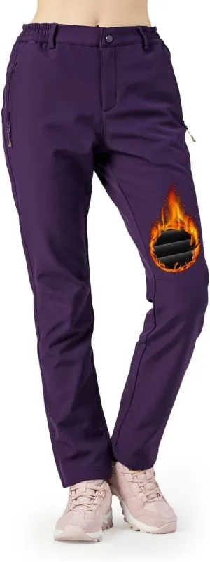 Women's Waterproof Hiking Slim Fit Pants with Fleece Lining for Winter, Snow, Ski, and Board - Soft Shell Pants