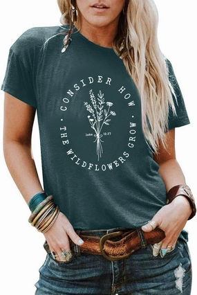 Womens Graphic Tees Boho Wildflower Shirt Casual Thanksgiving Shirts Vintage Country Music Tshirt Western Cowboy Tops