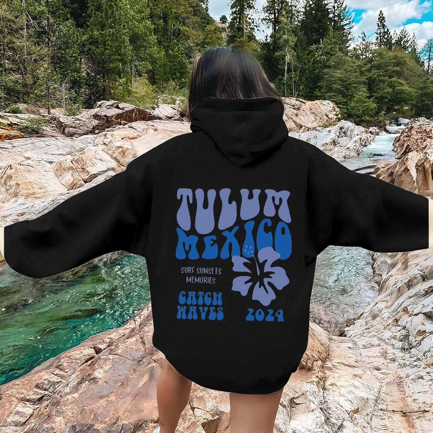 Womens Letter Floral Print Hoodie 2024 Oversized Baggy Trendy Thermal Sweatshirts Cozy Hip Hop Y2K Casual Streetwear