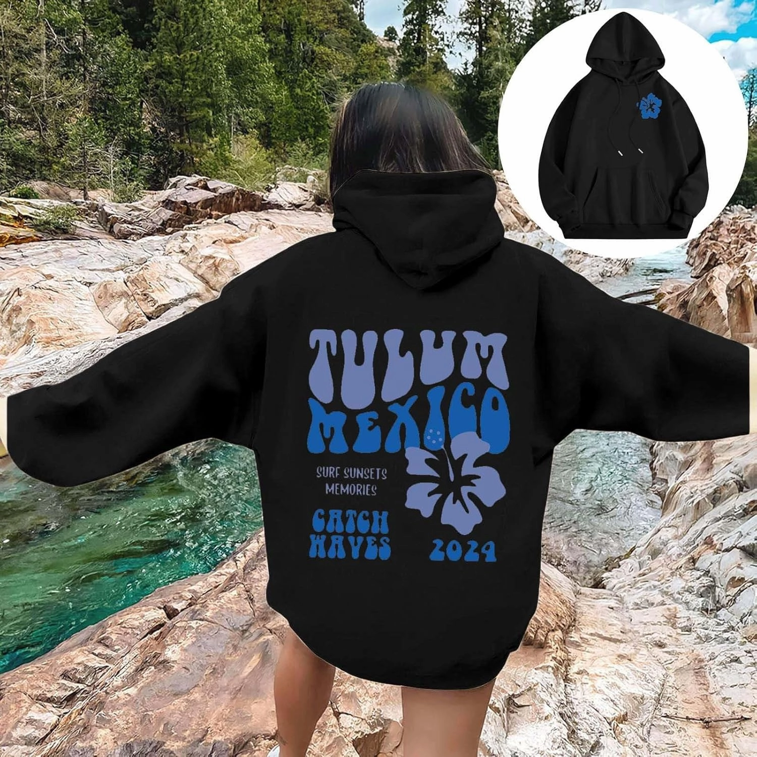 Womens Letter Floral Print Hoodie 2024 Oversized Baggy Trendy Thermal Sweatshirts Cozy Hip Hop Y2K Casual Streetwear