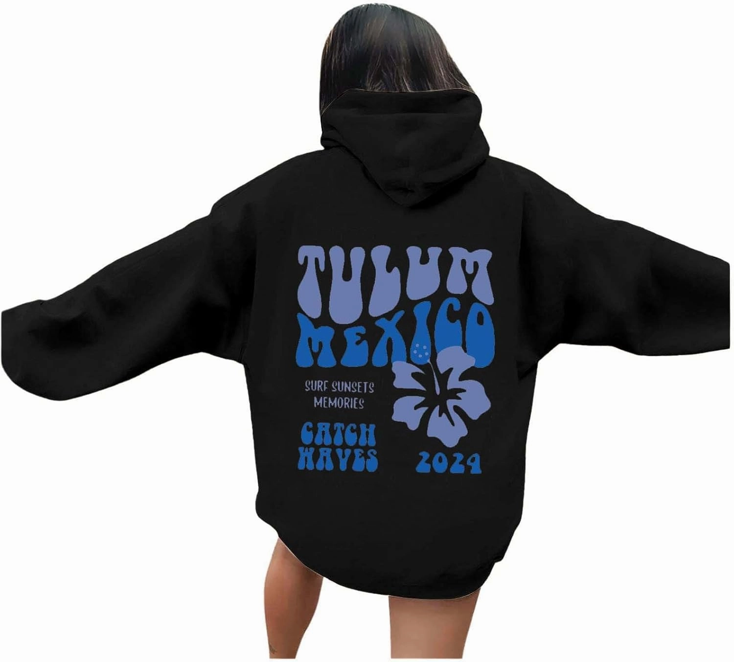 Womens Letter Floral Print Hoodie 2024 Oversized Baggy Trendy Thermal Sweatshirts Cozy Hip Hop Y2K Casual Streetwear