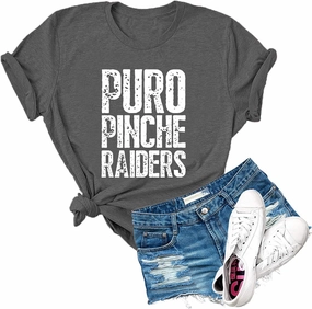 Womens Puro Pinche Raiders Letter Print Short Sleeve T Shirt Novelty Football Graphic Tees Tops