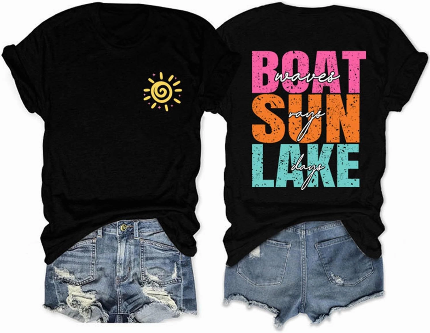 Womens Summer Tops Boat Waves Sun Rays Lake Days Shirt Lake Life T Shirts Beach Vacation Tshirts Short Sleeve Tees