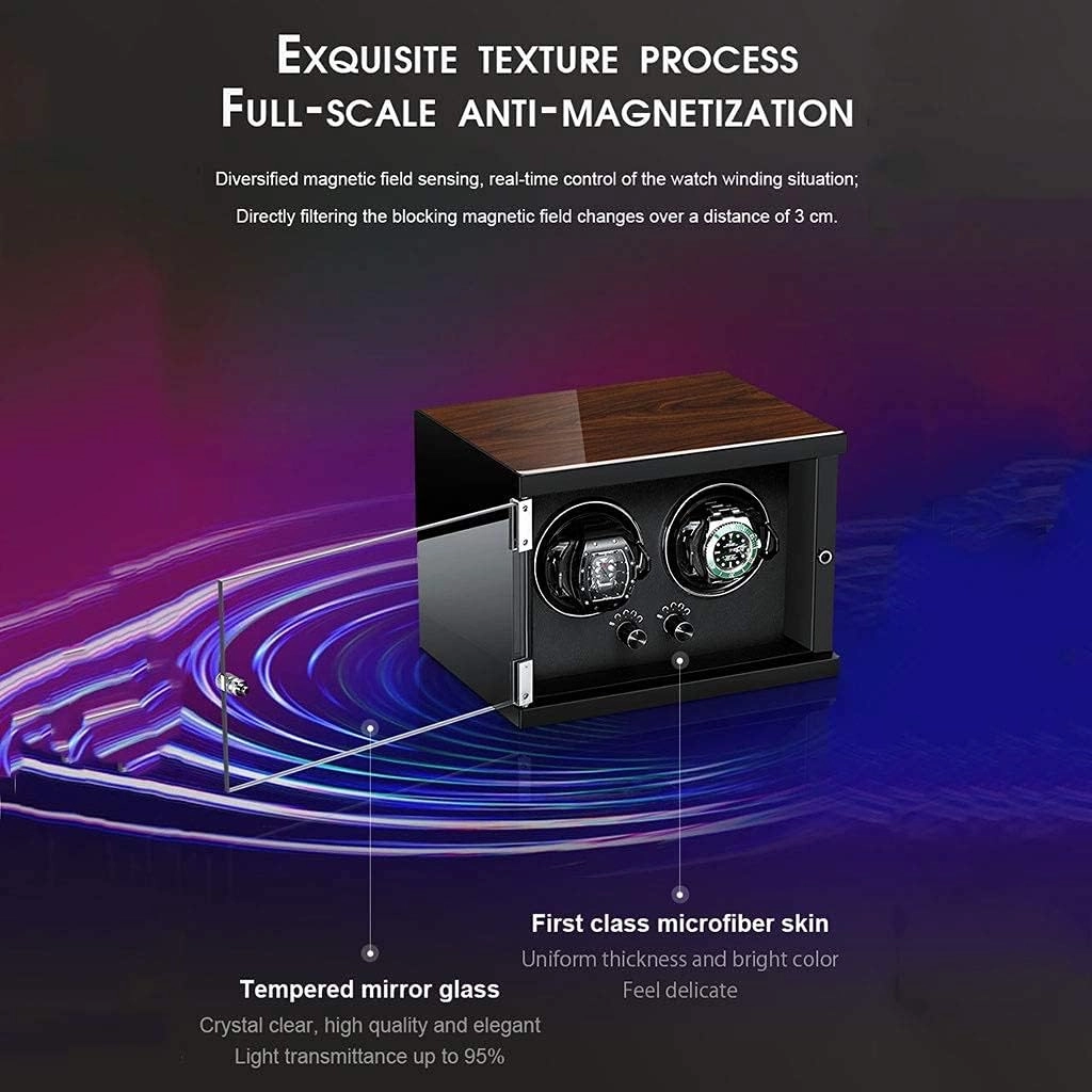 Wood Automatic Watch Winder, 5 Mode, Mute Motor, Watches Holders Winding Case Storage Boxes With Transparent Window,Black1 0