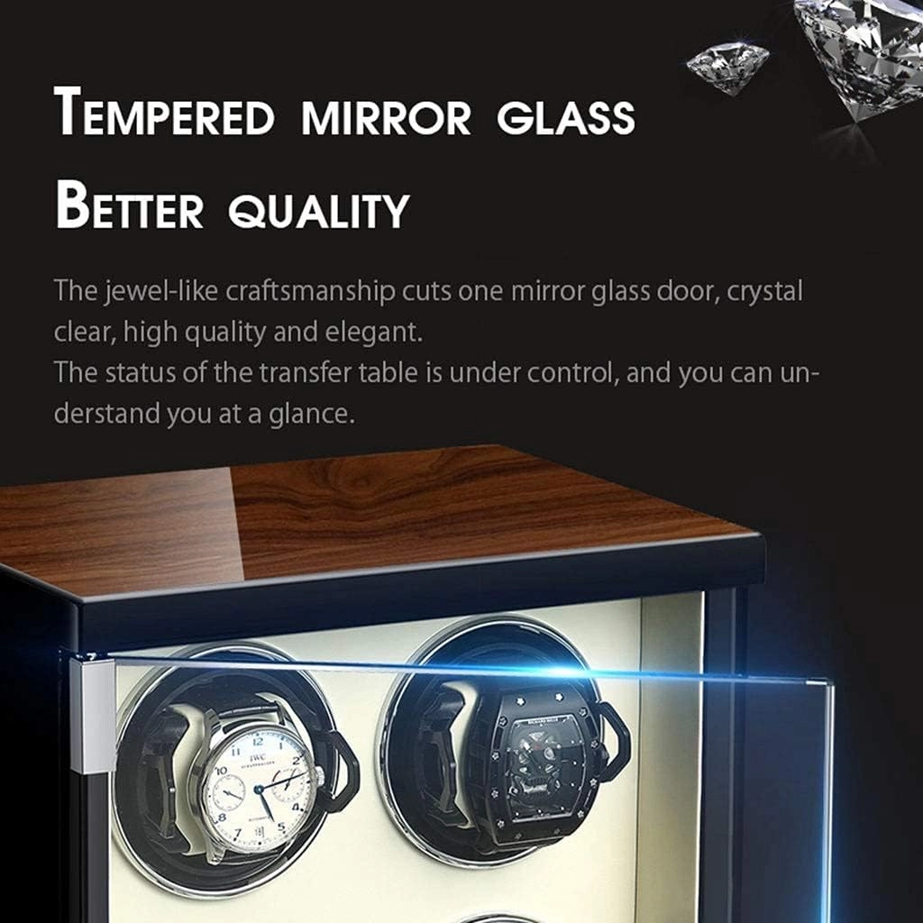 Wood Automatic Watch Winder, 5 Mode, Mute Motor, Watches Holders Winding Case Storage Boxes With Transparent Window,Black1 0
