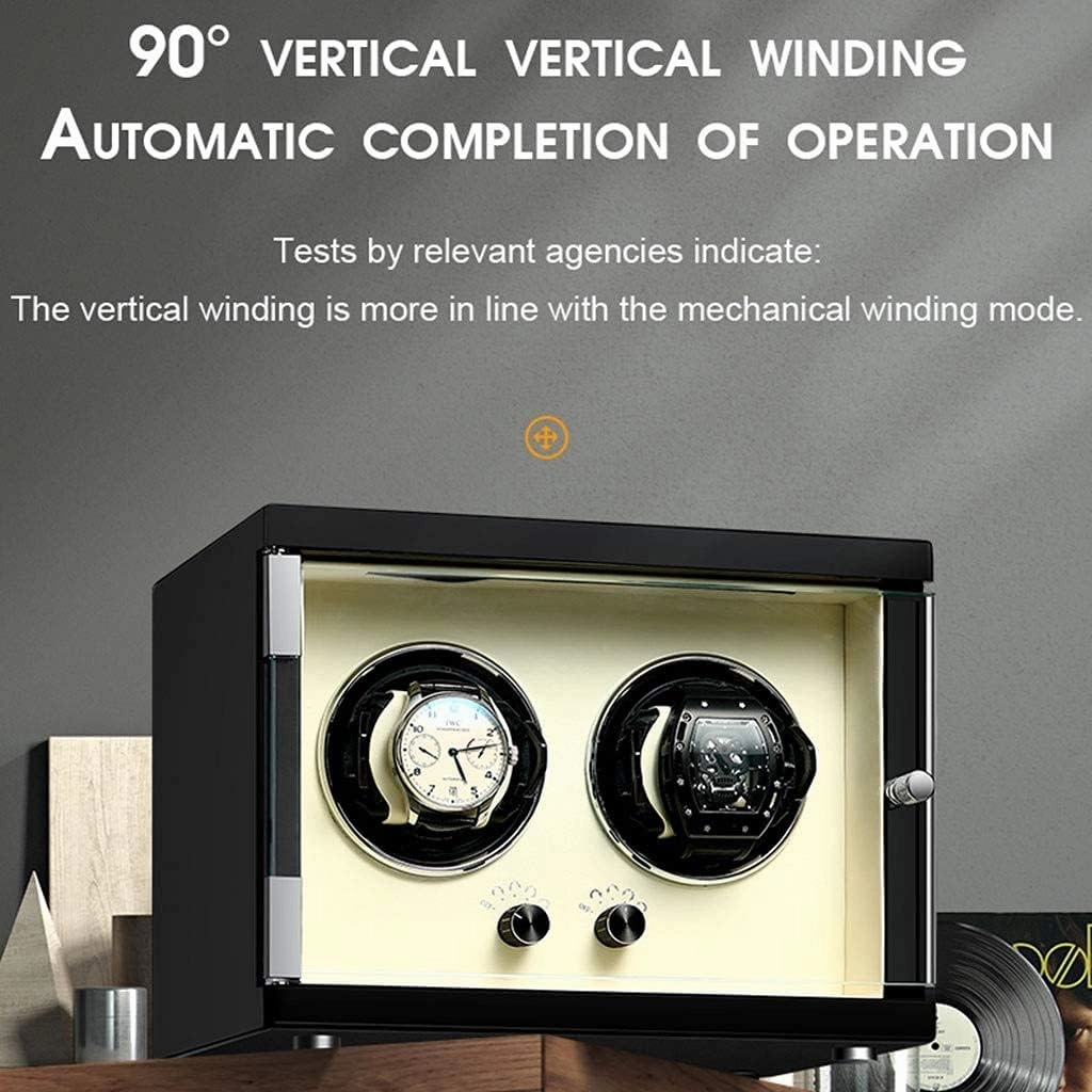 Wood Automatic Watch Winder, 5 Mode, Mute Motor, Watches Holders Winding Case Storage Boxes With Transparent Window,Black1 0