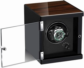 Wood Automatic Watch Winder, 5 Mode, Mute Motor, Watches Holders Winding Case Storage Boxes With Transparent Window,Black1 0