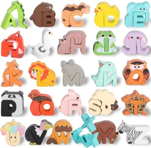 Wooden Animal Alphabet Puzzle Matching Game, ABC Puzzles for Toddlers 2-4, Montessori Educational Toys for Kids Ages 3-5