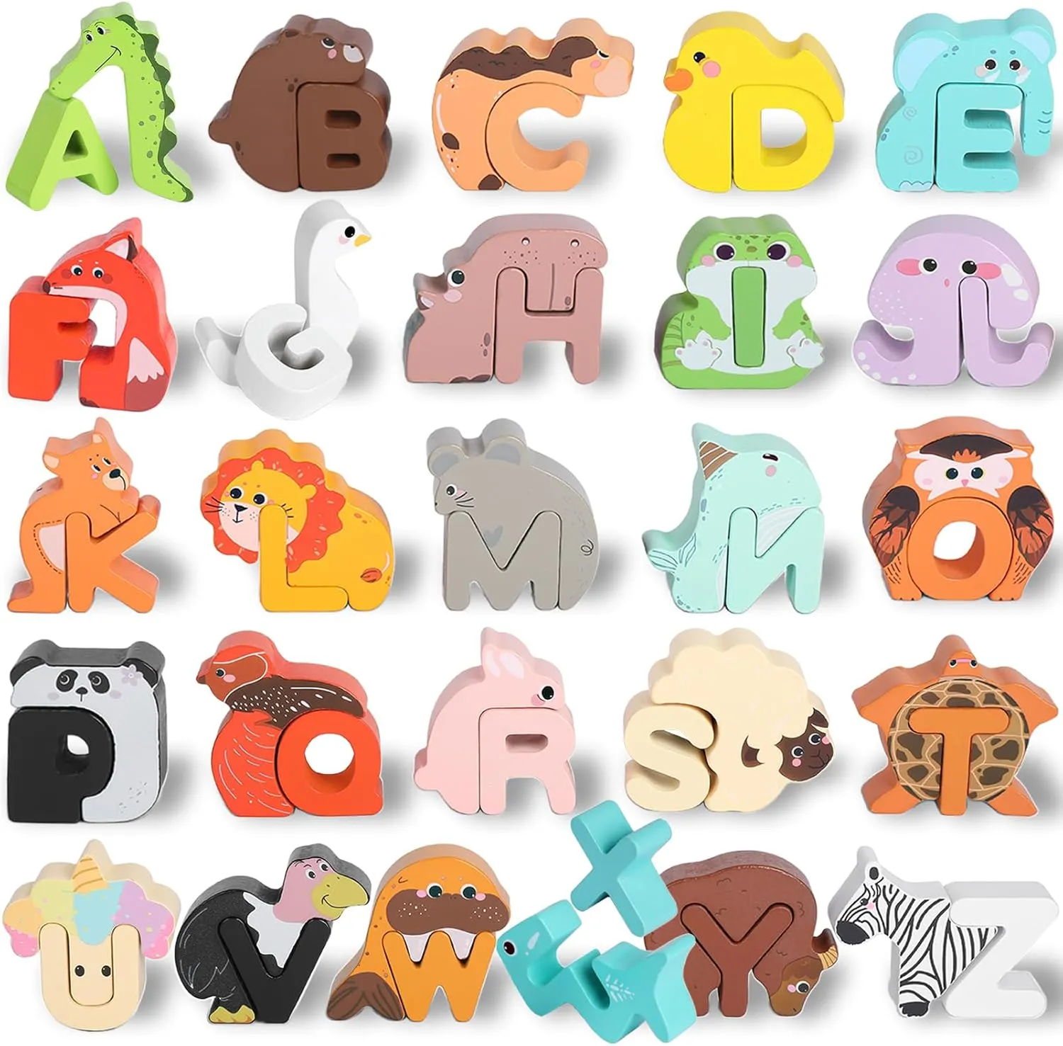 Wooden Animal Alphabet Puzzle Matching Game, ABC Puzzles for Toddlers 2-4, Montessori Educational Toys for Kids Ages 3-5
