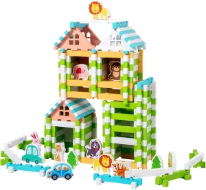 Wooden Building Blocks for Kids, Mortise and Tenon Construction Toy, 120 PCS Building Sets, Stacking Toys for Girls and Boys, Bulid Your Dream House with Multiple Shapes