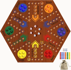 Wooden Board Game, Board Game Original Marble Game Double Sided Painted 2 to 6 Player Fast Track Wooden with 6 Colors 24 Marbles 6 Dice for Adults Kids Family(20 INCH Flame)