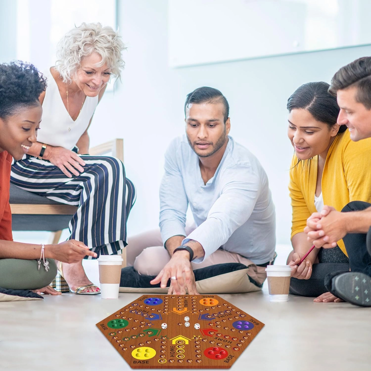 Wooden Board Game, Board Game Original Marble Game Double Sided Painted 2 to 6 Player Fast Track Wooden with 6 Colors 24 Marbles 6 Dice for Adults Kids Family(20 INCH Flame)