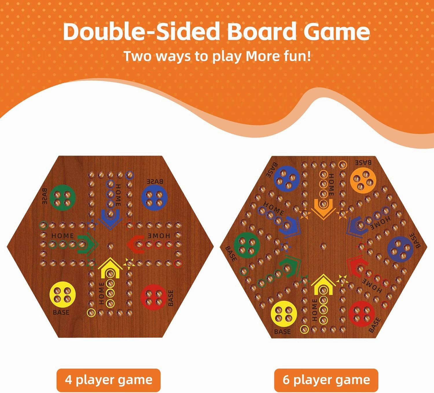 Wooden Board Game, Board Game Original Marble Game Double Sided Painted 2 to 6 Player Fast Track Wooden with 6 Colors 24 Marbles 6 Dice for Adults Kids Family(20 INCH Flame)