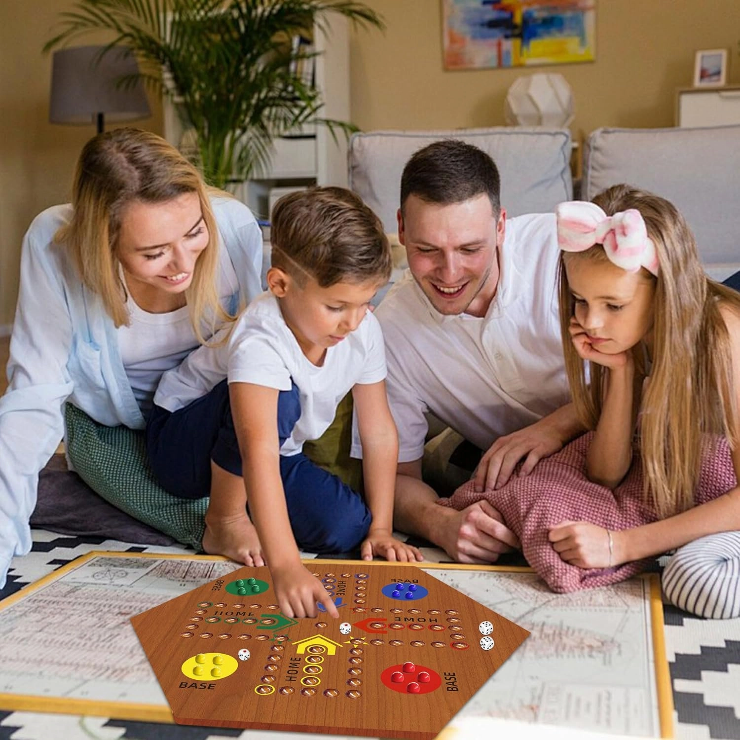 Wooden Board Game, Board Game Original Marble Game Double Sided Painted 2 to 6 Player Fast Track Wooden with 6 Colors 24 Marbles 6 Dice for Adults Kids Family(20 INCH Flame)
