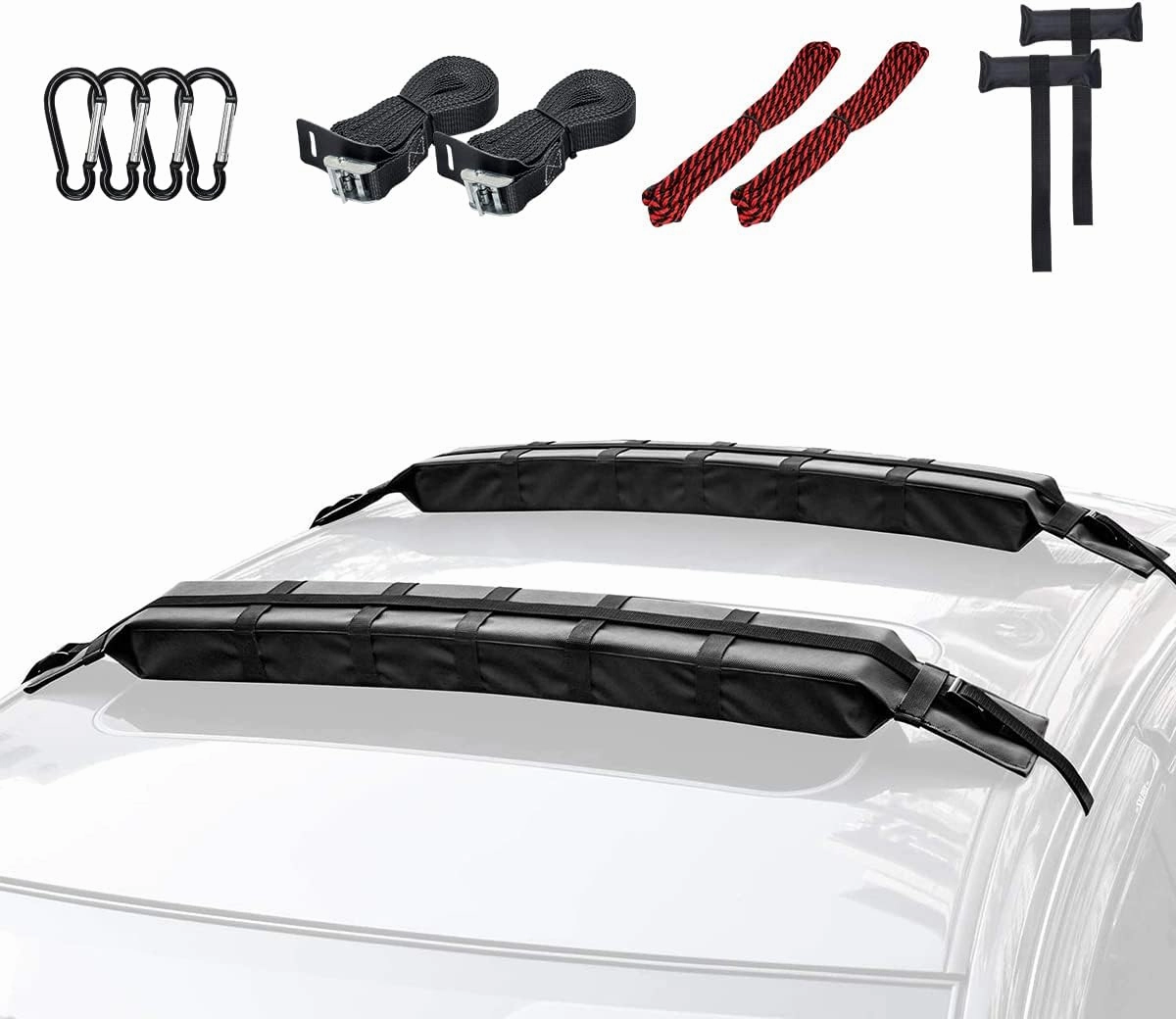 WOOWAVE Premium Kayak Roof Rack Pads Universal Car Soft Roof Rack Kayak Carrier for Canoe/Surfboard/Paddleboard/SUP/Snowboard with Tie Down Straps, Tie Down Rope, Quick Loop Strap and Storage Bag