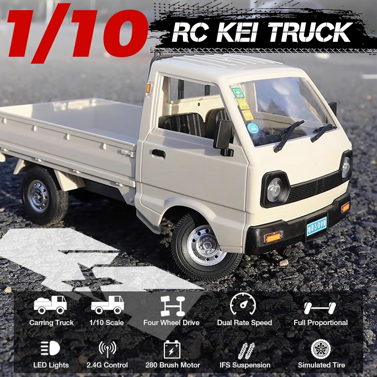 WPL D14 RC Drift Car 1/10 4WD Off Road Truck 2.4 GHz Remote Control 4x4 Kei Truck with 280 Motor, Proportional Throttle & Steering, Hobby Grade Vehicle RTR for Adults