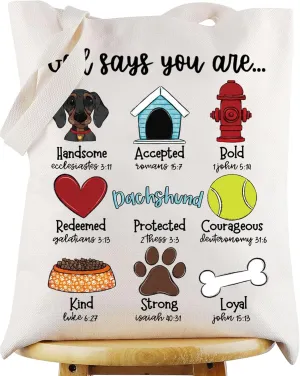 WZMPA Dachshund Tote Bag Dachshund Pet Gift God Says You Are Handsome Accepted Bold Dachshund Reusable Bag Dachshund Mom Gift