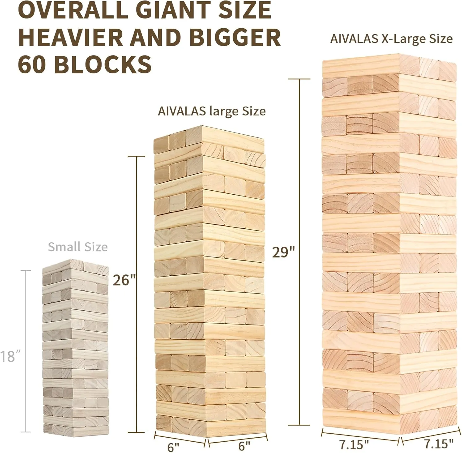 X-Large Size Giant Tumble Tower, 60 Blocks Outdoor Games Stacking Games Includes Dice Carrying Bag Scoreboard, Stacking Over 5FT for Backyard Lawn Party Playing