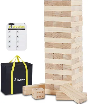 X-Large Size Giant Tumble Tower, 60 Blocks Outdoor Games Stacking Games Includes Dice Carrying Bag Scoreboard, Stacking Over 5FT for Backyard Lawn Party Playing