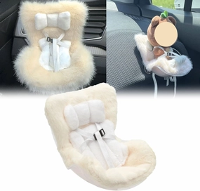 x xotic tech Car Seat for Dolls with Soft Furry Cushion, Cute Safety Seat Fresheners Clips onto Car Air Vent, Includes Seat Leg for Desktop Display, Car Ornament Decoration Accessories (Beige)