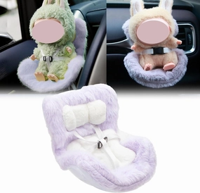 x xotic tech Car Seat for Dolls with Soft Furry Cushion, Cute Safety Seat Fresheners Clips onto Car Air Vent, Includes Seat Leg for Desktop Display, Car Ornament Decoration Accessories (Purple)