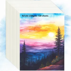XWT Watercolor Paper Bulk 120 Sheets, 9x12in 110lb/230gsm, Cold Pressed Textured Water Color Paper, Art Supplies for Drawing, Painting, Card Making, Gift for Artists, Students, Kids on Christmas