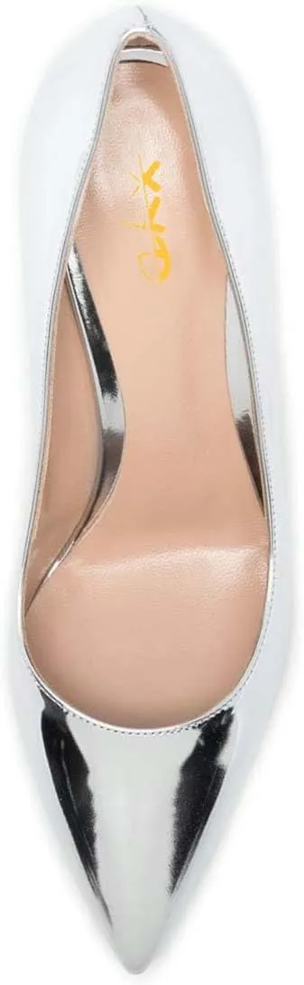 XYD Women Metal Circular High Heel Closed Pointed Toe Pumps Slip-on Office Formal Party Chic Shoes