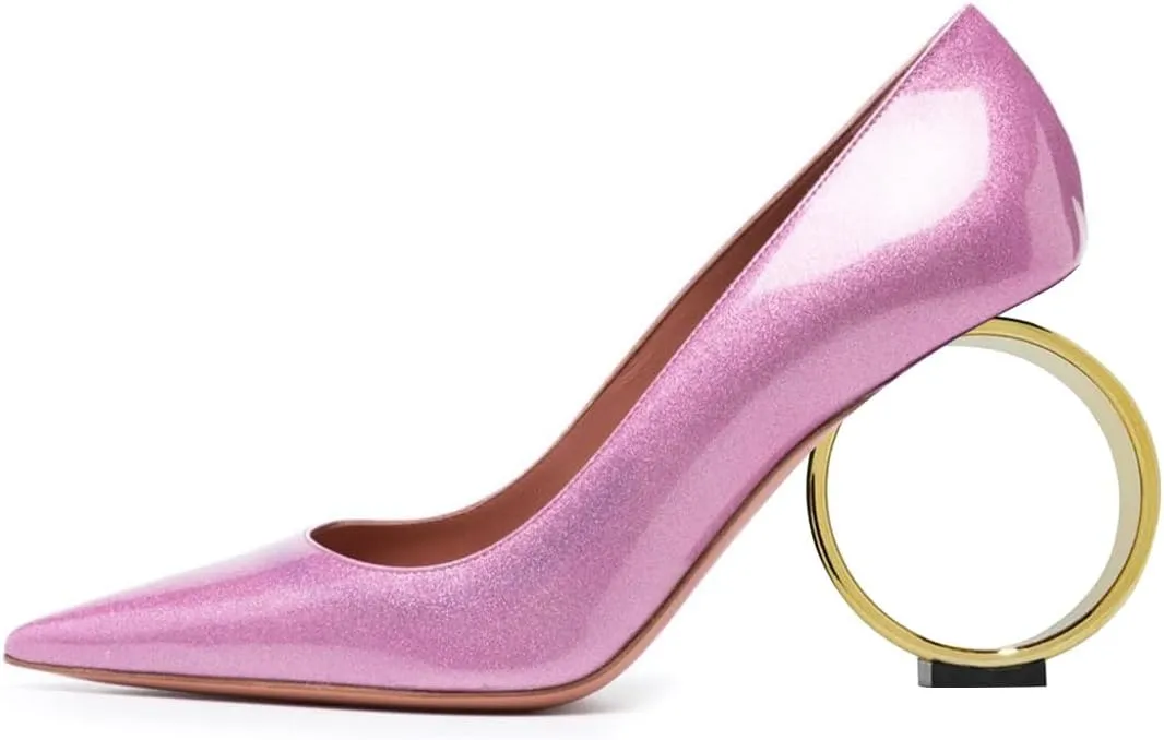XYD Women Metal Circular High Heel Closed Pointed Toe Pumps Slip-on Office Formal Party Chic Shoes